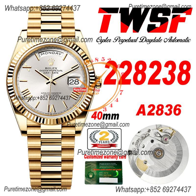 DayDate 40 228238 A2836 Automatic Mens Watch Best Edition TWS YG Silver Roman Dial President Bracelet CHS