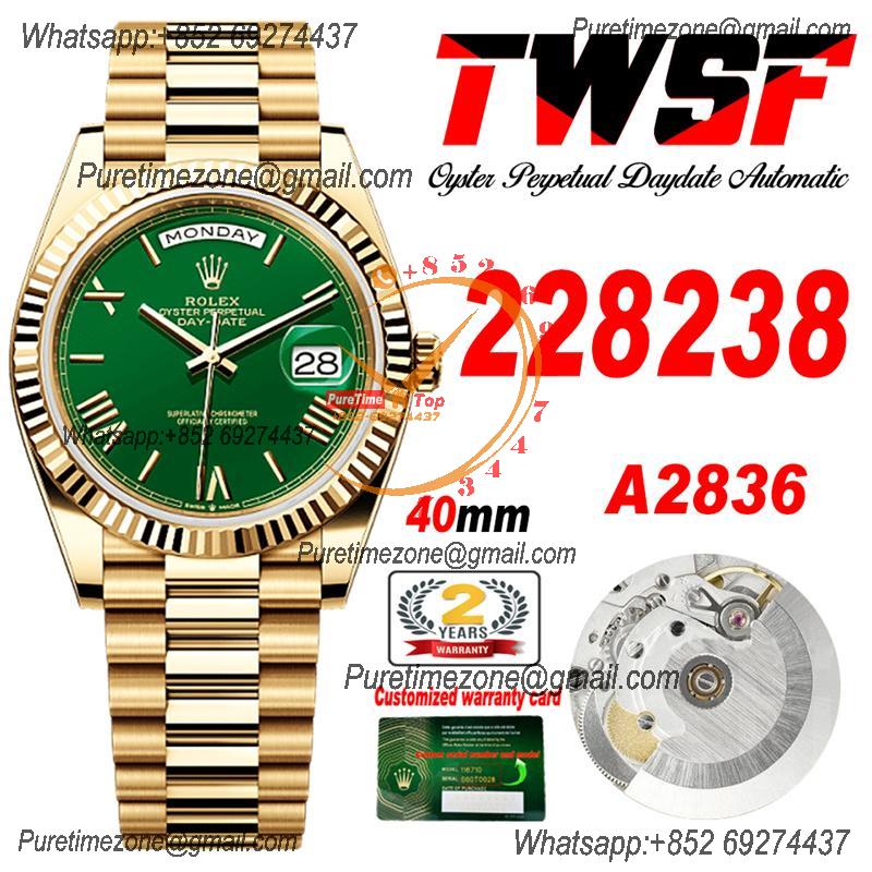 DayDate 40 228238 A2836 Automatic Mens Watch Best Edition TWS YG Green Roman Dial President Bracelet CHS