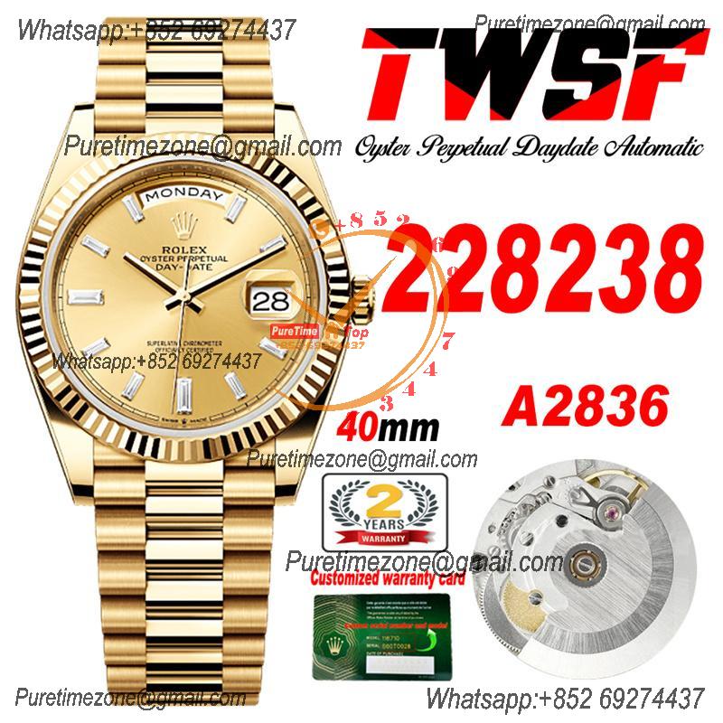 DayDate 40 228238 A2836 Automatic Mens Watch Best Edition TWS YG Champagne Baguette Dial President Bracelet CHS