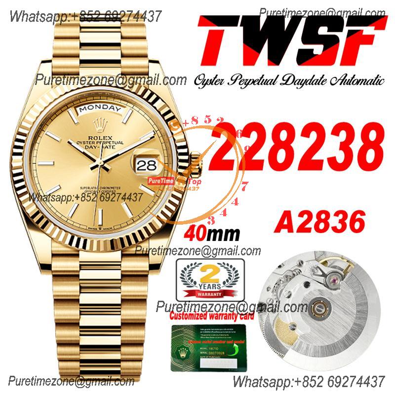 DayDate 40 228238 A2836 Automatic Mens Watch Best Edition TWS YG Champagne Stick Dial President Bracelet CHS