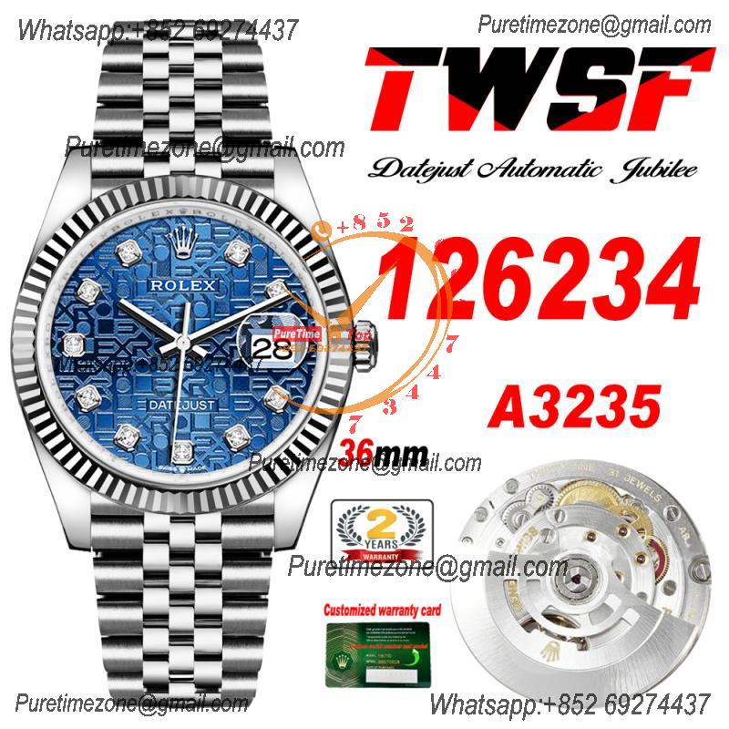 Datejust 36 126234 A3235  Automatic Mens Watch Best Edition TWSF Blue Logo Diamonds Dial Jibilee Bracelet CHS