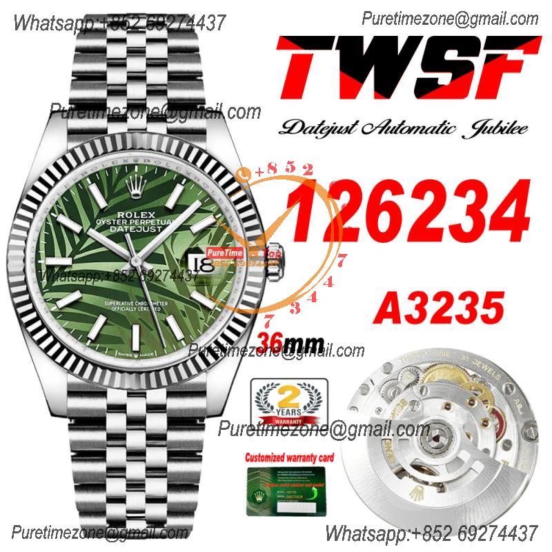 Datejust 36 126234 A3235  Automatic Mens Watch Best Edition TWSF Olive Green Palm Motif Dial Jibilee Bracelet CHS