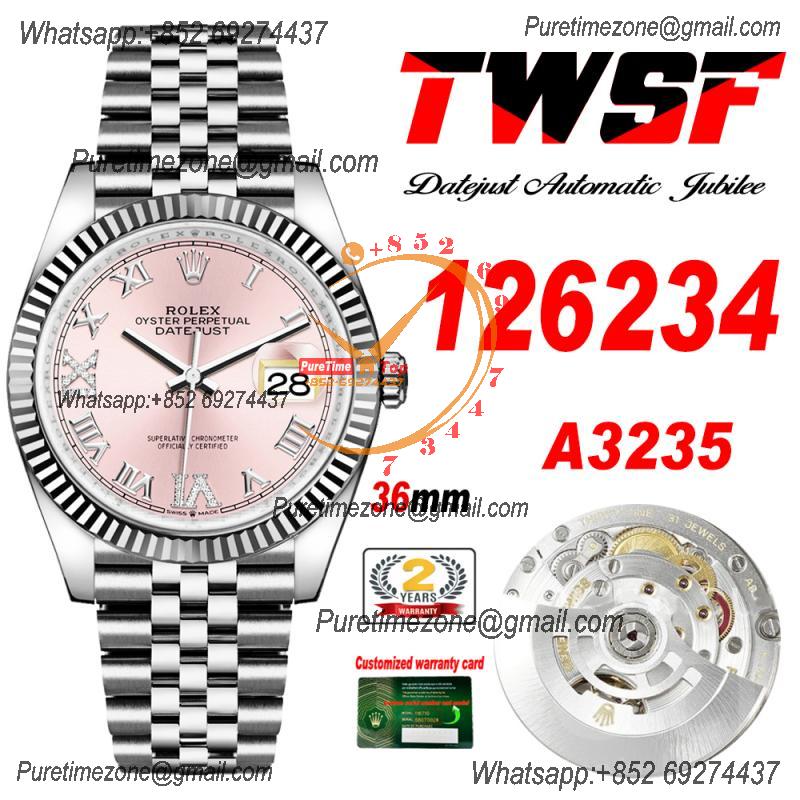 Datejust 36 126234 A3235 Automatic Mens Watch Best Edition TWSF Pink Roman Dial Jibilee Bracelet CHS