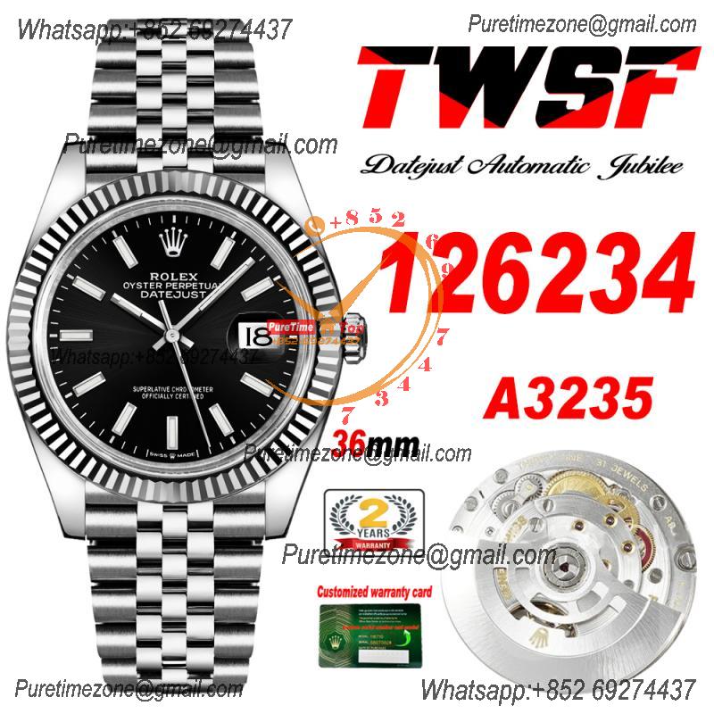 Datejust 36 126234 A3235 Automatic Mens Watch Best Edition TWSF Black Stick Dial Jibilee Bracelet CHS