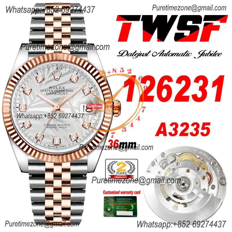 Datejust 36 126231 A3235 Auto Mens Watch Best Edition TWSF Two Tone RG Silver Palm Motif Diamond Dial Jibilee Bracelet