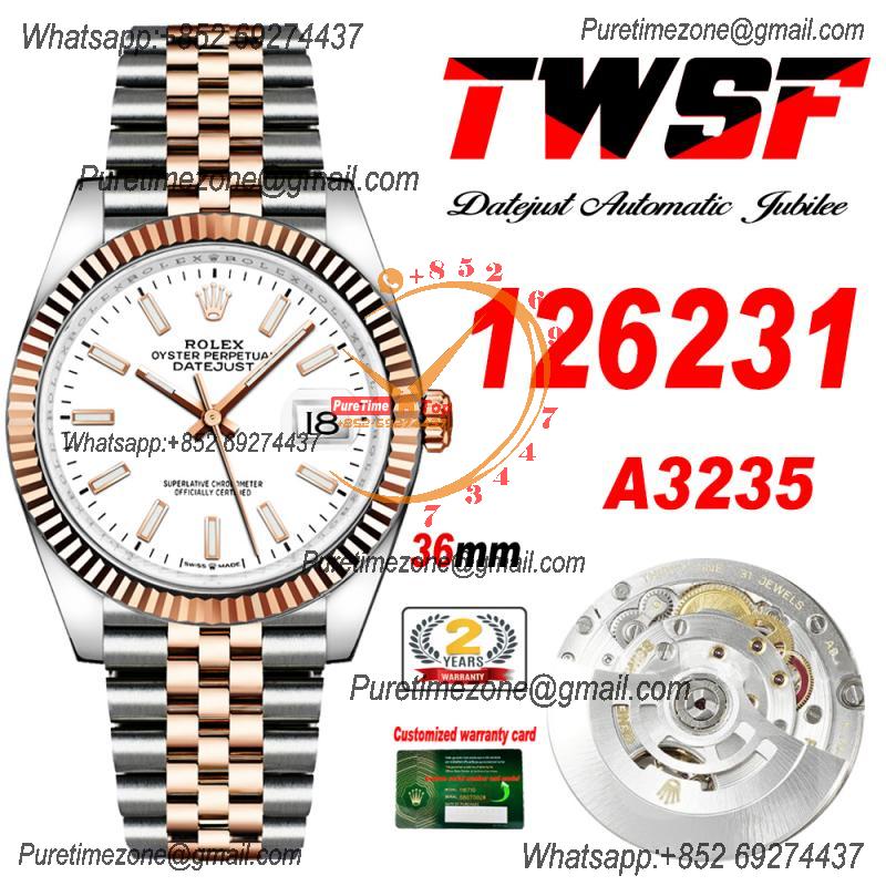 Datejust 36 126231 A3235 Automatic Mens Watch Best Edition TWSF Two Tone RG Whtie Stick Dial Jibilee Bracelet CHS