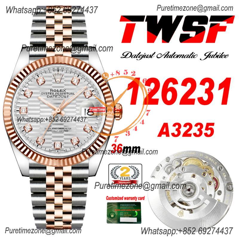 Datejust 36 126231 A3235 Auto Mens Watch Best Edition TWSF Two Tone RG Silver Fluted Motif Diamond Dial Jibilee Bracele