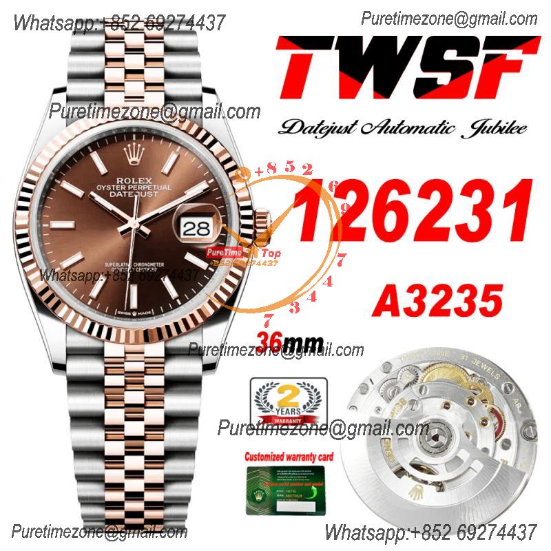 Datejust 36 126231 A3235 Automatic Mens Watch Best Edition TWSF Two Tone RG Brown Stick Dial Jibilee Bracelet CHS