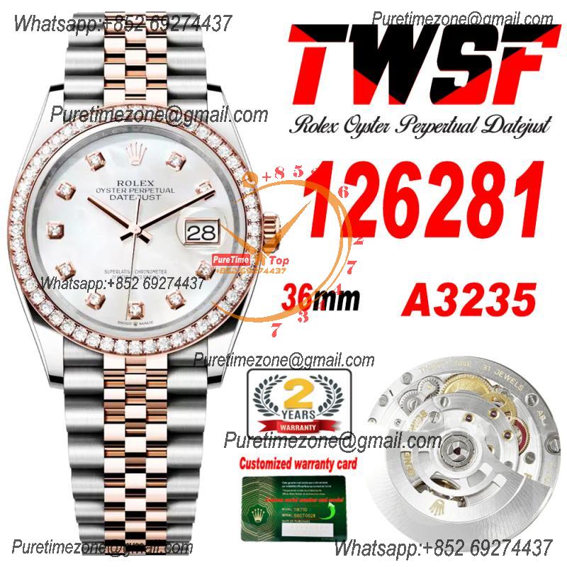 Datejust 36 126281 A3235 Auto Mens Watch Best Edition TWSF Two Tone RG Diamonds Bezel MOP Dial Jibilee Bracelet CHS