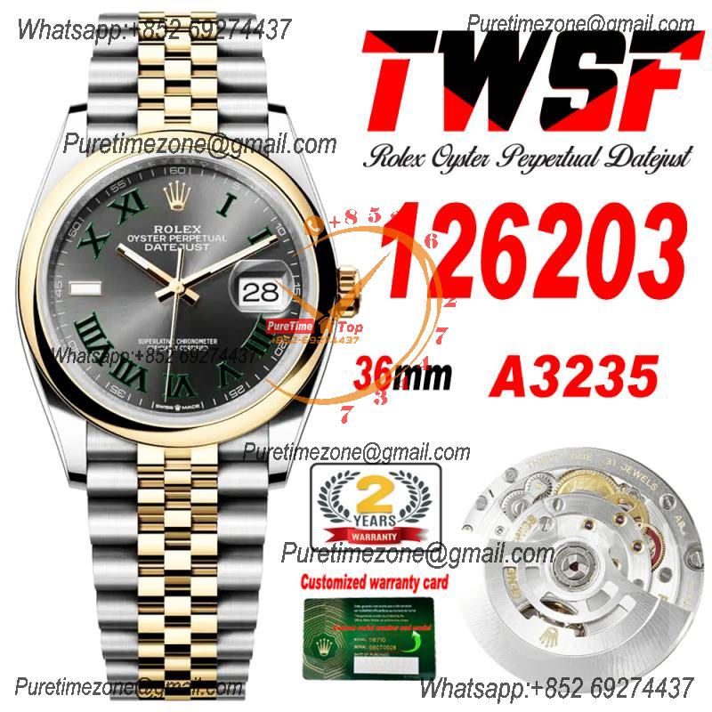 Datejust 36 126203 A3235 Auto Mens Watch Best Edition TWSF Two Tone YG Slate Grey Wimbledon Roman Dial Jibilee Bracelet