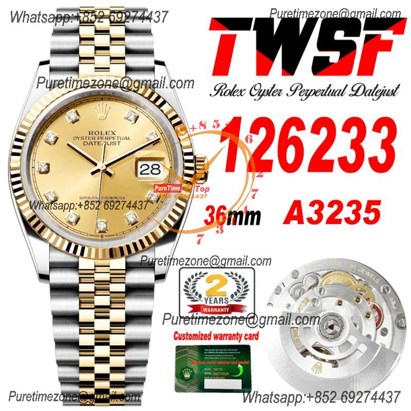 Datejust 36 126233 A3235 Automatic Mens Watch Best Edition TWSF Two Tone YG Champagne Diamonds Dial Jibilee Bracelet CH