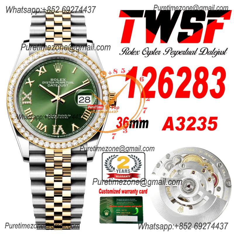 Datejust 36 126283 A3235 Auto Mens Watch Best Edition TWSF Two Tone YG Green Roman Diamonds Dial Jibilee Bracelet CHS