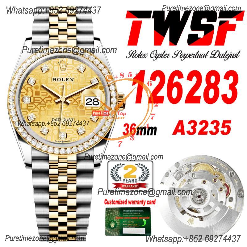 Datejust 36 126283 A3235 Auto Mens Watch Best Edition TWSF Two Tone YG Golden Logo Diamonds Dial Jibilee Bracelet CHS