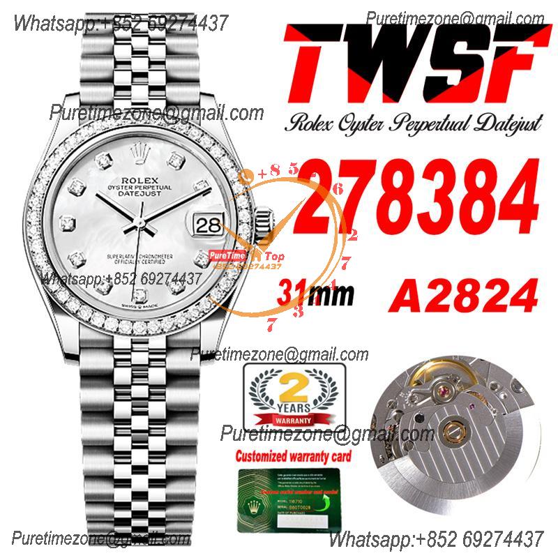 Datejust 31 278384 A2824 Auto Womens Watch Best Edition TWSF Diamonds Bezel MOP Dial Jibilee Bracelet Ladies