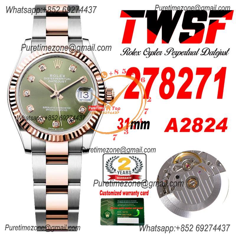 Datejust 31 278271 A2824 Auto Womens Watch Best Edition TWSF Two Tone RG Green Diamonds Dial Jibilee Bracelet Ladies