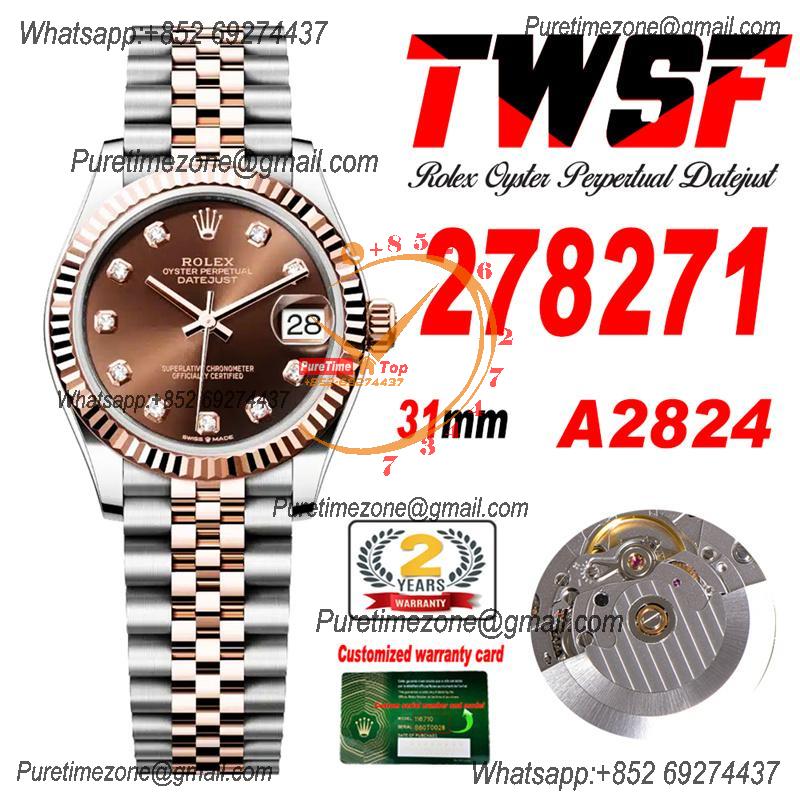 Datejust 31 278271 A2824 Auto Womens Watch Best Edition TWSF Two Tone RG Brown Diamonds Dial Jibilee Bracelet Ladies