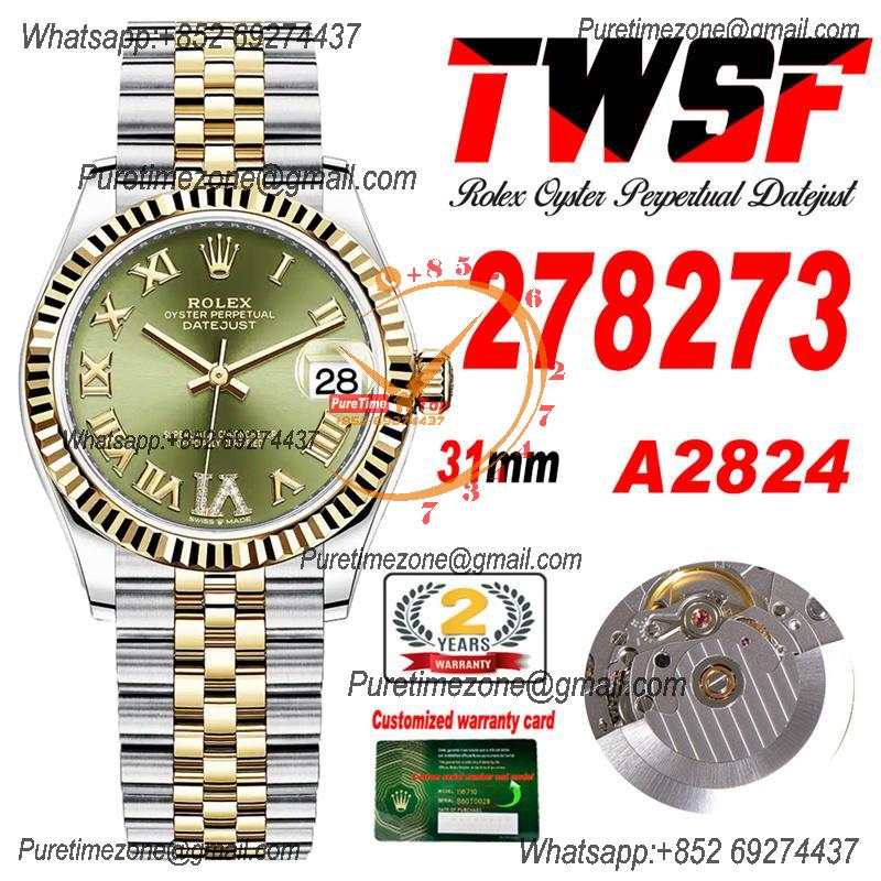 Datejust 31 278273 A2824 Auto Womens Watch Best Edition TWSF Two Tone YG Olive Green Roman Dial Jibilee Bracelet Ladies