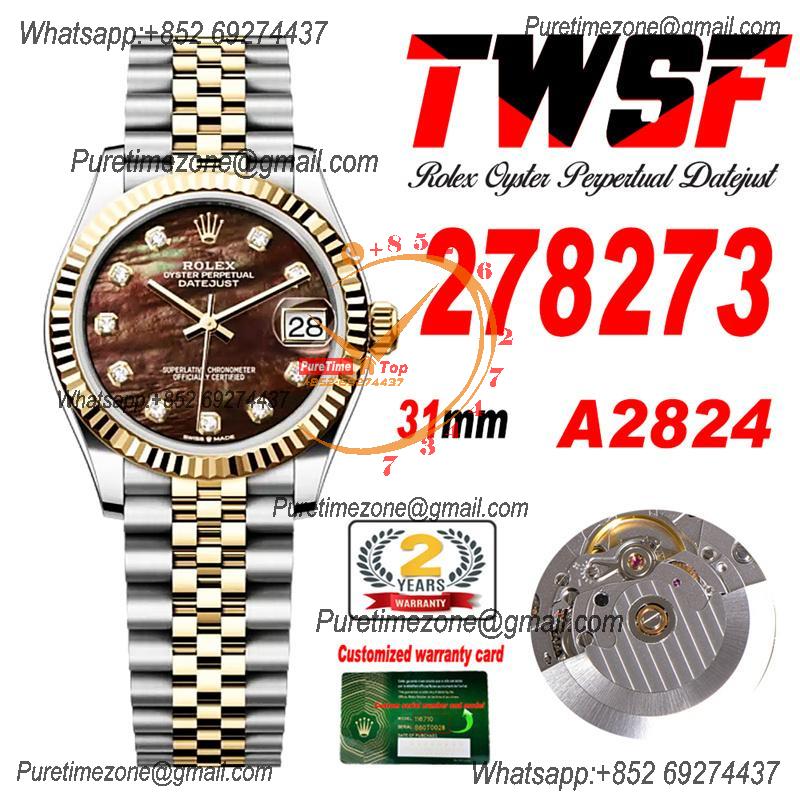 Datejust 31 278273 A2824 Auto Women Watch Best Edition TWS Two Tone YG Black Mother Pearl Diamond Dial Jibilee Bracelet