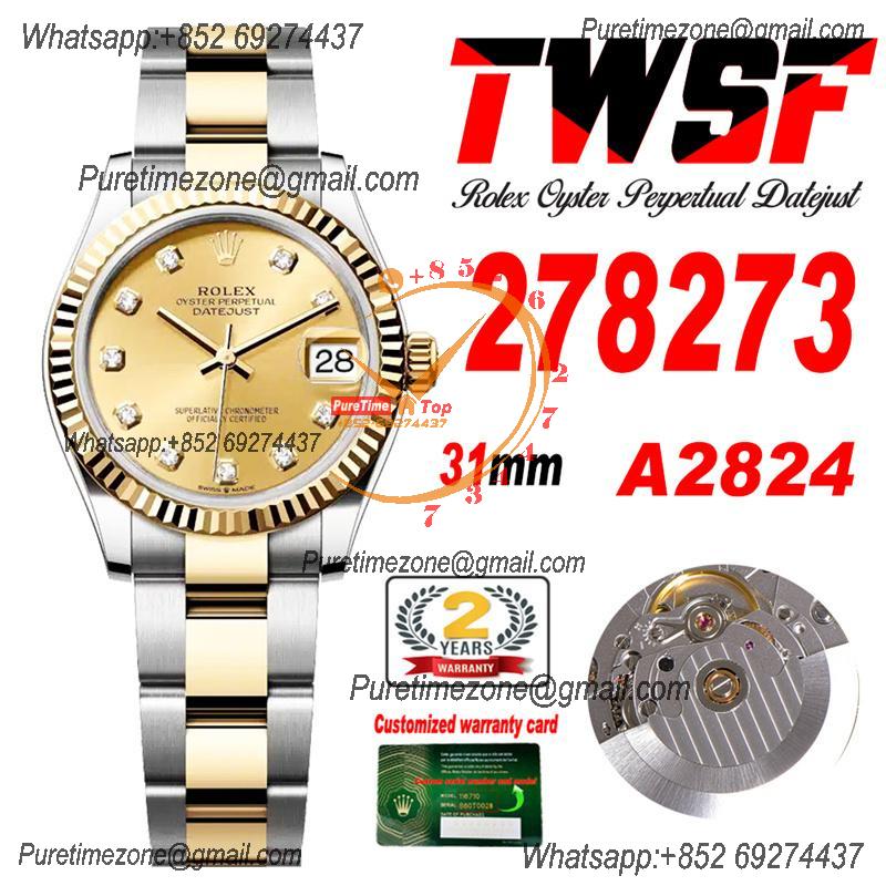 Datejust 31 278273 A2824 Auto Womens Watch Best Edition TWSF Two Tone YG Gold Diamonds Dial Jibilee Bracelet Ladies