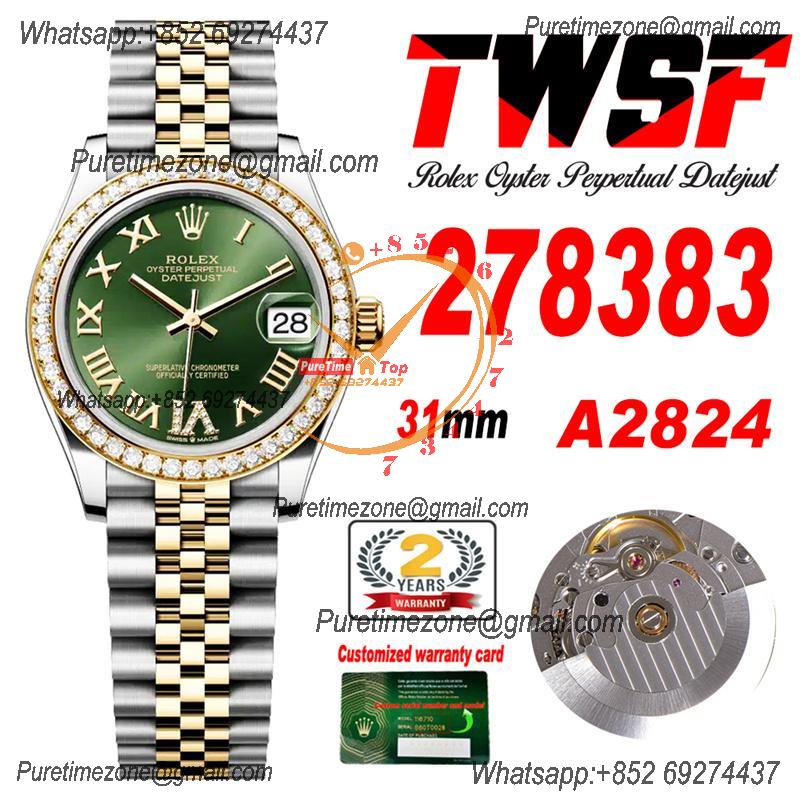 Datejust 31 278383 A2824 Auto Womens Watch Best Edition TWS Two Tone YG Diamonds Bezel Green Roman Dial Jibilee Bracelet