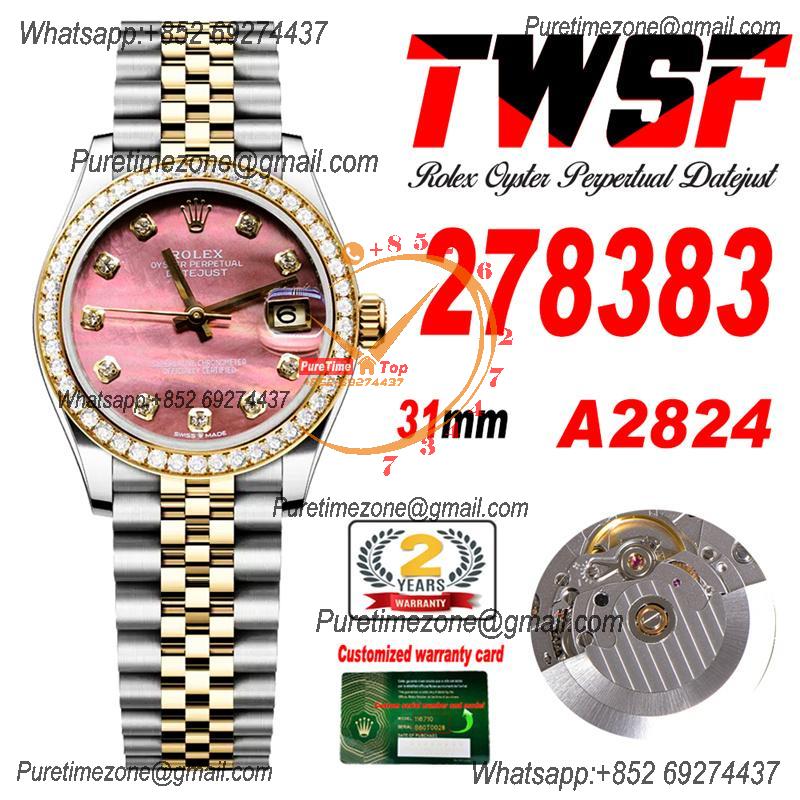 Datejust 31 278383 A2824 Automatic Womens Watch Best Edition TWSF Two Tone YG Diamonds Bezel Pink Dial Jibilee Bracelet