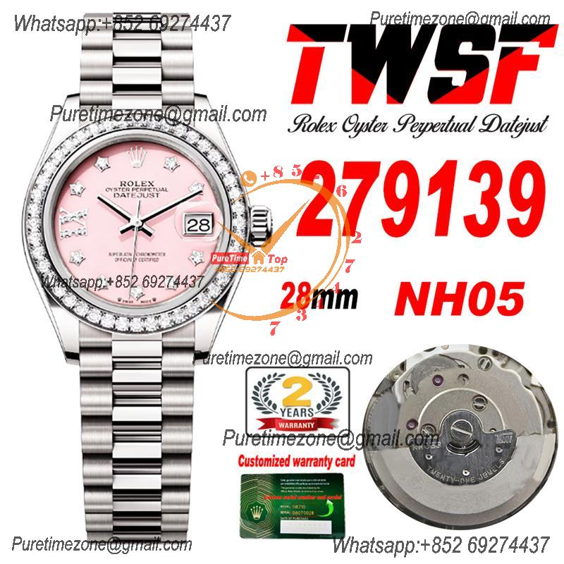 Datejust 28 279139 NH05 Automatic Womens Watch Best Edition TWSF Diamonds Bezel Pink Opal Dial Jibilee Bracelet