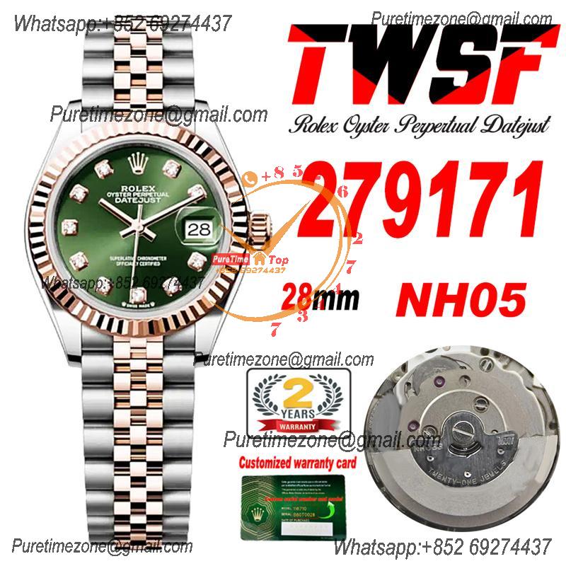 Datejust 28 271971 NH05 Automatic Womens Watch Best Edition TWSF Two Tone RG Olive Green Diamonds Dial Jibilee Bracelet