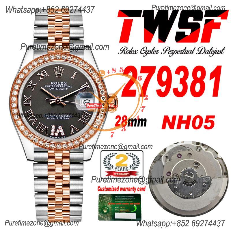 Datejust 28 279381 NH05 Auto Womens Watch Best Edition TWS Two Tone RG Diamonds Bezel Gray Roman Dial Jibilee Bracelet