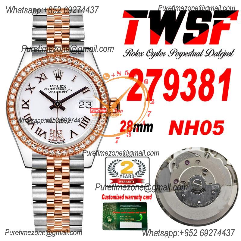 Datejust 28 279381 NH05 Auto Womens Watch Best Edition TWS Two Tone RG Diamonds Bezel White Roman Dial Jibilee Bracelet