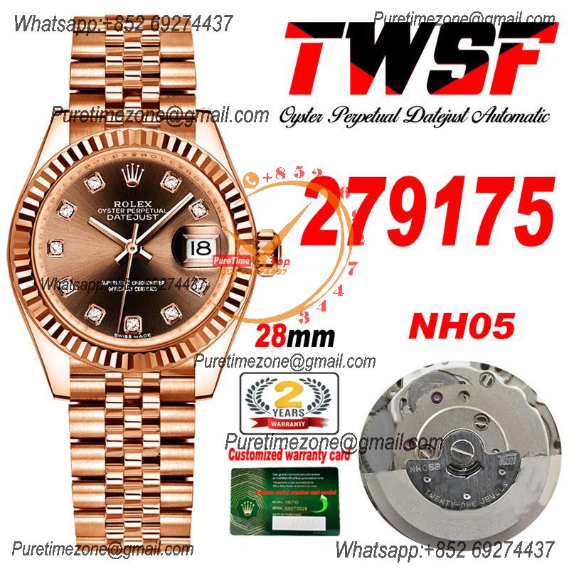 Datejust 28 279175 NH05 Automatic Womens Watch Best Edition TWSF RG Brown Diamonds Dial Jibilee Bracelet Ladies