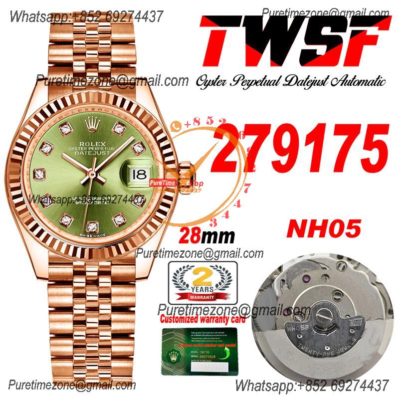 Datejust 28 279175 NH05 Automatic Womens Watch Best Edition TWSF RG Olive Green Diamonds Dial Jibilee Bracelet Ladies