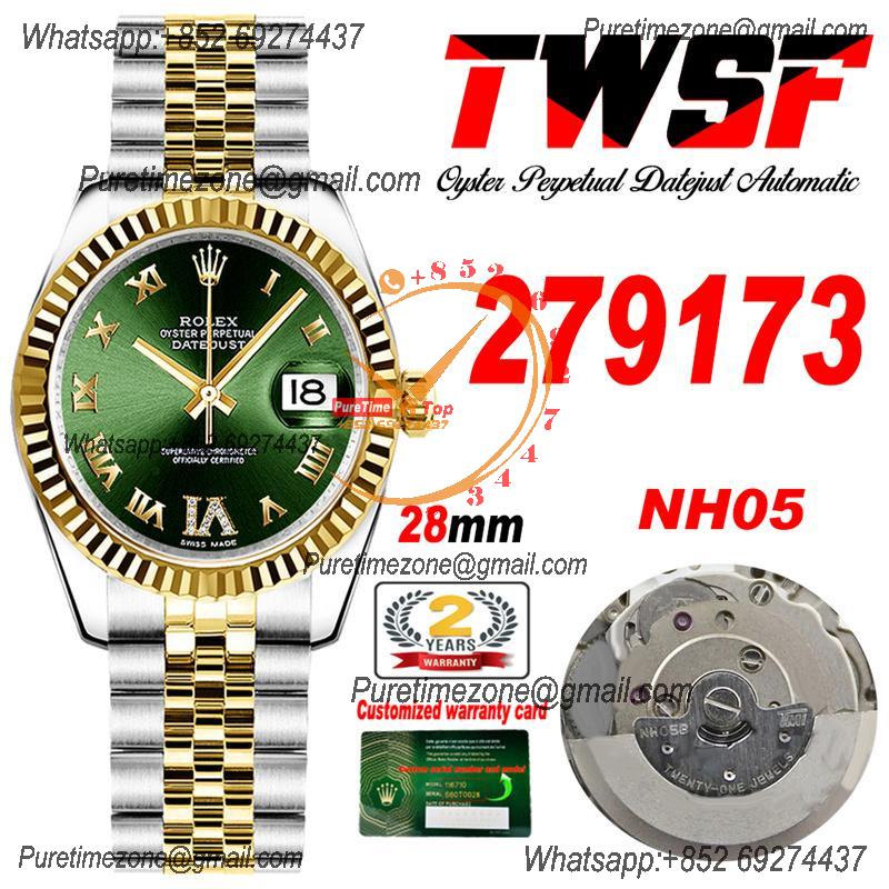 Datejust 28 279173 NH05 Auto Womens Watch Best Edition TWSF Two Tone YG Green Roman Dial Jibilee Bracelet Ladies