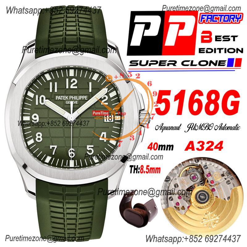 Aquanaut 5168G A324 Automatic Mens Watch Best Edition PPF Steel Case Green Embosse Dial Rubber Strap CHS