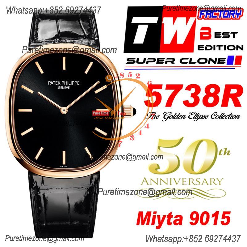 Golden Ellipse 5738R Miyota 9015 Automatic Mens Watch Best Edition TWF Rose Gold Black Dial Leather Strap CHS