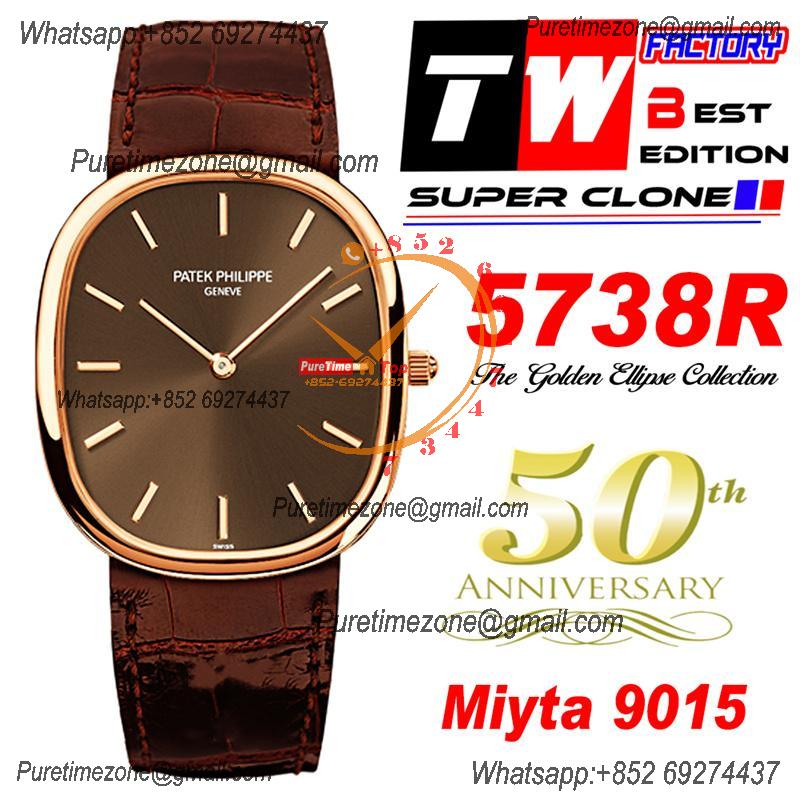 Golden Ellipse 5738R Miyota 9015 Automatic Mens Watch Best Edition TWF Rose Gold Brown Dial Leather Strap CHS