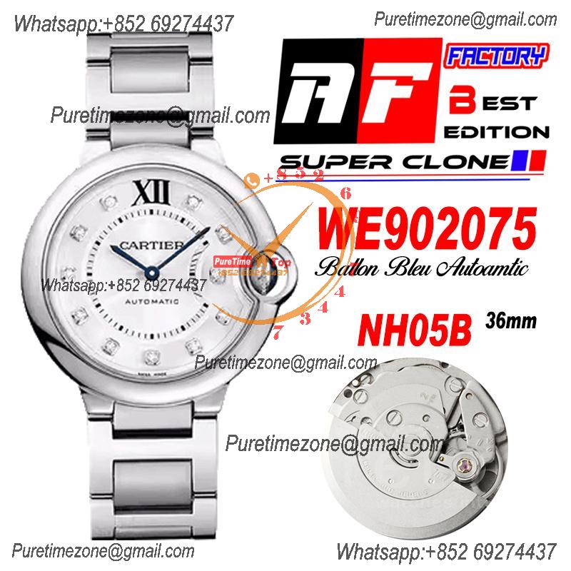 Ballon Bleu WE902075 36mm NH05 Automatic Womens Watch Best Edition AF Silver Diamonds Dial Stainless Steel Bracelet