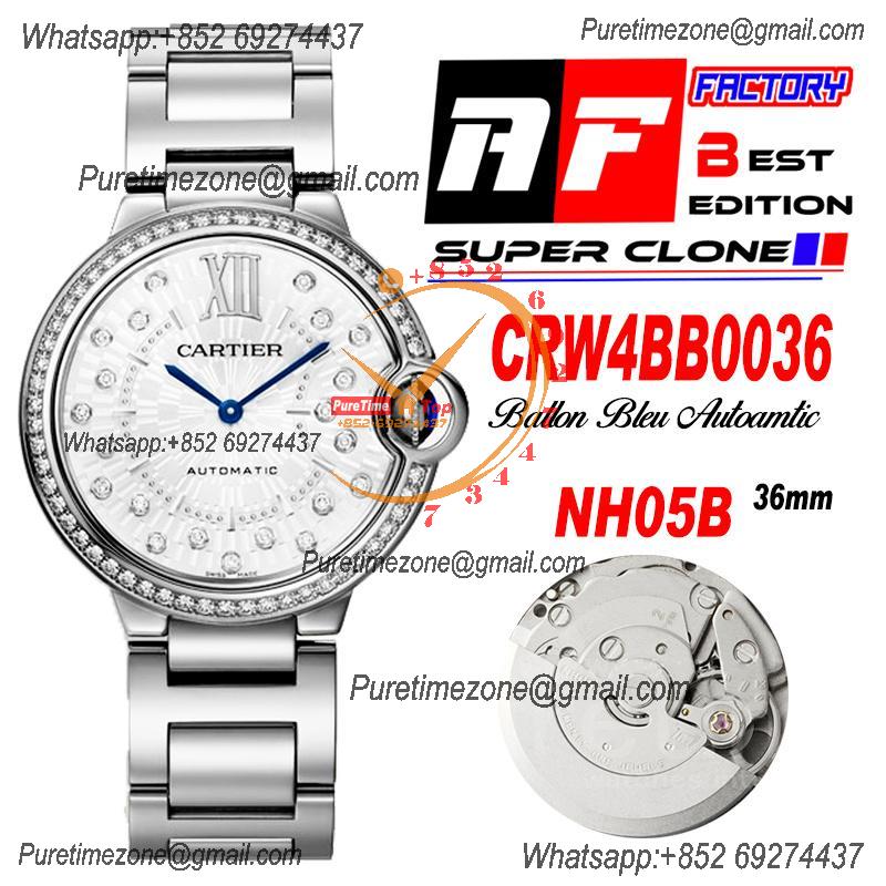 Ballon Bleu W4BB0036 36mm NH05 Automatic Womens Watch Best Edition AF Silver Diamonds Dial Stainless Steel Bracelet