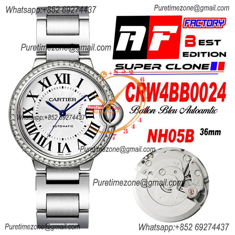 Ballon Bleu WE9006Z3 36 NH05 Automatic Womens Watch Best Edition AF Diamond Bezel Silver Dial Stainless Steel Bracelet