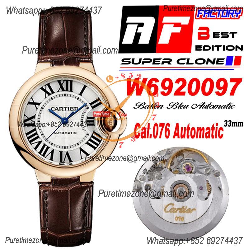 Ballon Bleu W6920097 Cal.076 Automatic Womens Watch Best Edition AF 33mm RG Silver Dial Brown Leather Strap