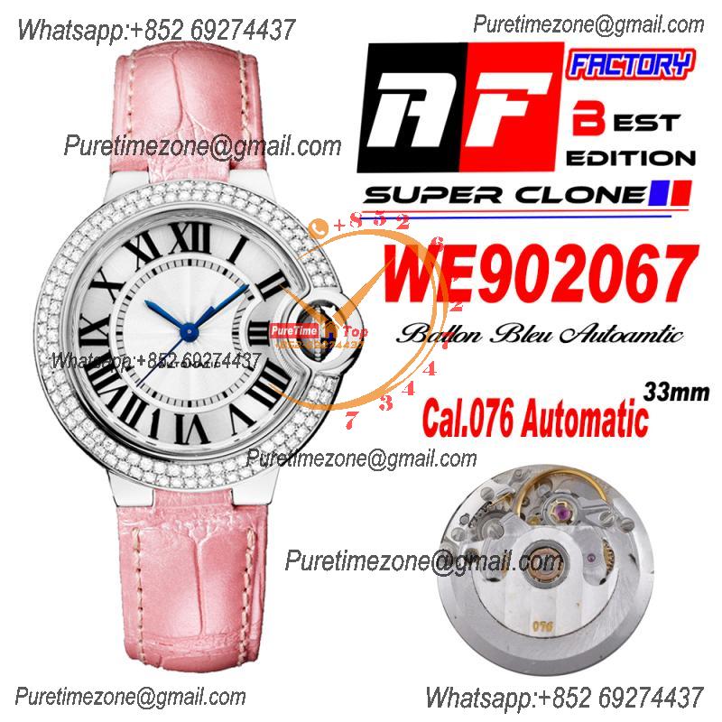 Ballon Bleu WE902067 Cal.076 Automatic Womens Watch Best Edition AF 33mm Diamond Bezel Pink Dial Leather Strap