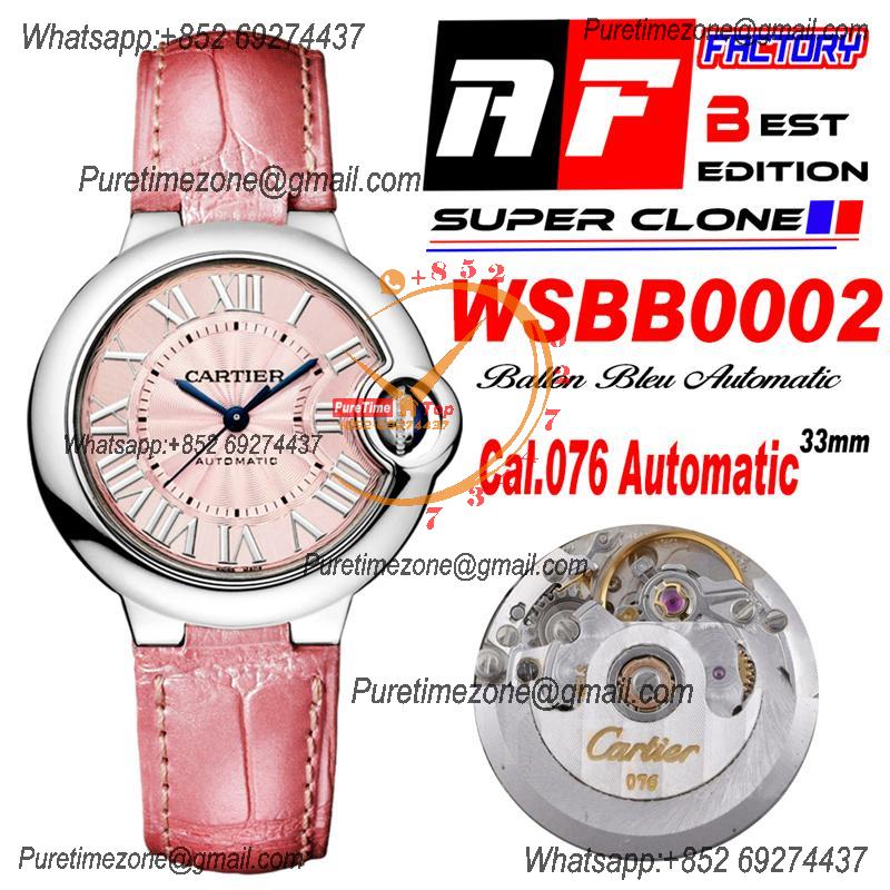 Ballon Bleu WSBB0002 Cal.076 Automatic Womens Watch Best Edition AF 33mm Steel Case Pink Dial Leather Strap