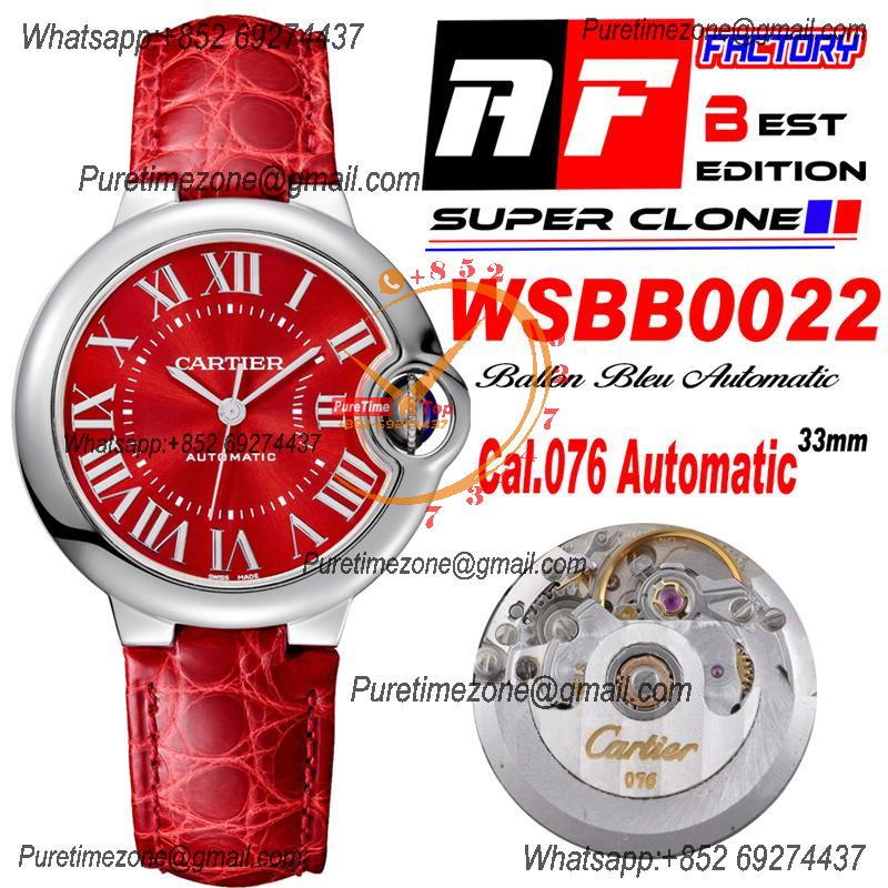 Ballon Bleu WSBB0022 Cal.076 Automatic Womens Watch Best Edition AF 33mm Steel Case Red Dial Leather Strap