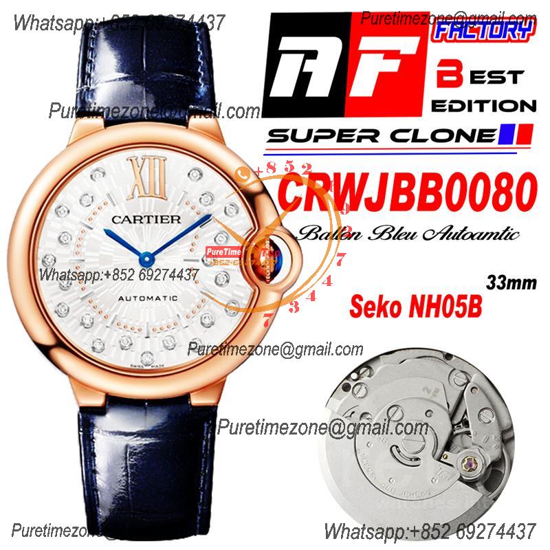 Ballon Bleu WJBB0080 SEIKO NH05A Automatic Womens Watch Best Edition AF 33 Rose Gold Silver Dial Blue Leather