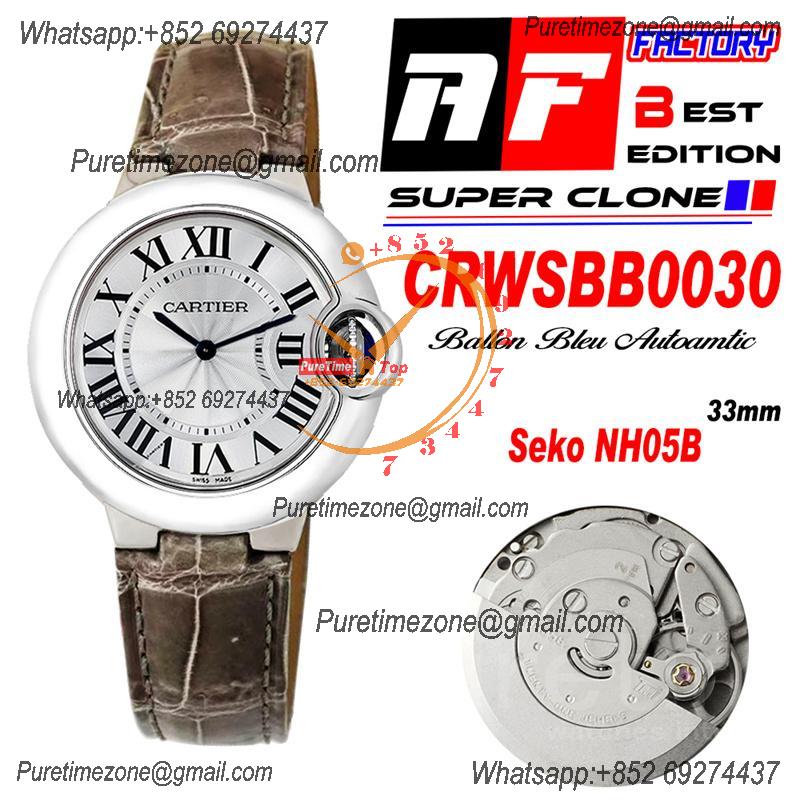 Ballon Bleu WSBB0030 SEIKO NH05A Automatic Womens Watch Best Edition AF 33 Steel Case Silver Dial Gray Leather