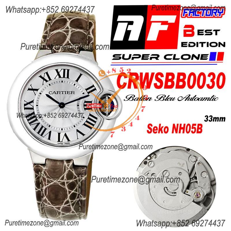 Ballon Bleu WSBB0030 SEIKO NH05A Automatic Womens Watch Best Edition AF 33 Steel Case Silver Dial Gray Leather