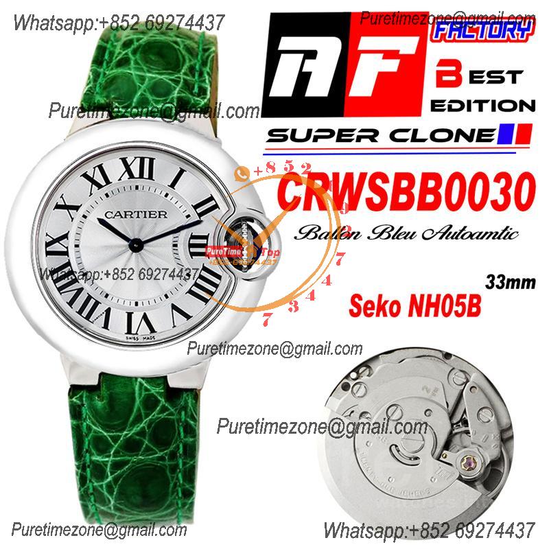 Ballon Bleu WSBB0030 SEIKO NH05A Automatic Womens Watch Best Edition AF 33 Steel Case Silver Dial Green Leather