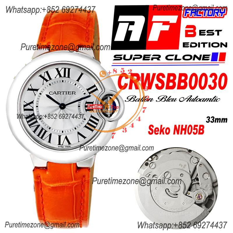 Ballon Bleu WSBB0030 SEIKO NH05A Automatic Womens Watch Best Edition AF 33 Steel Case Silver Dial Orange Leather