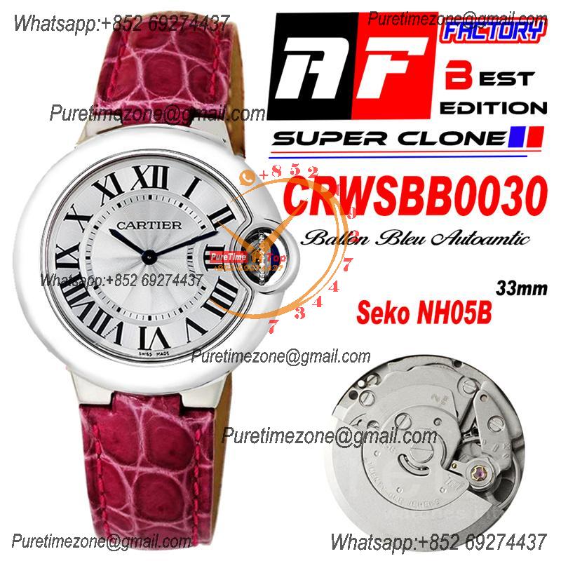 Ballon Bleu WSBB0030 SEIKO NH05A Automatic Womens Watch Best Edition AF 33 Steel Case Silver Dial Purple Leather