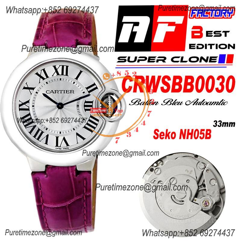 Ballon Bleu WSBB0030 SEIKO NH05A Automatic Womens Watch Best Edition AF 33 Steel Case Silver Dial Purple Leather