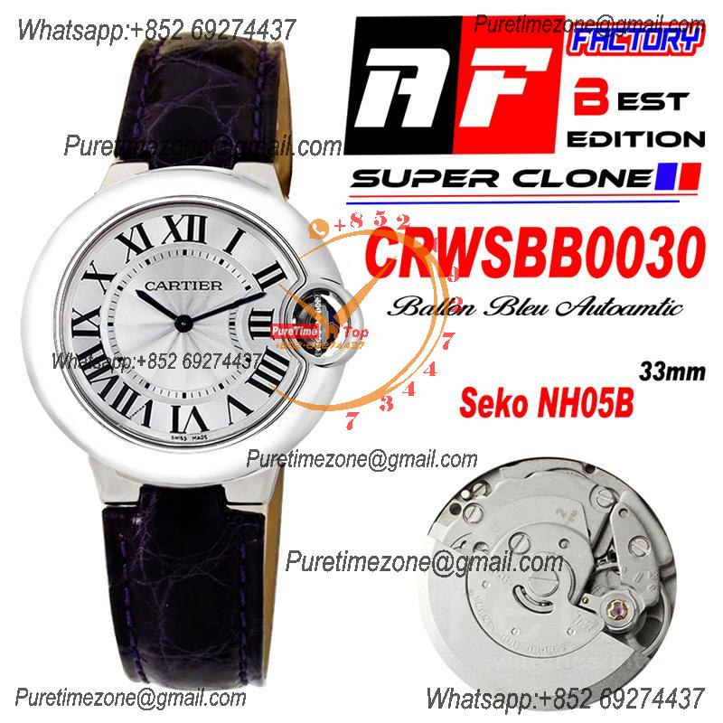 Ballon Bleu WSBB0030 SEIKO NH05A Automatic Womens Watch Best Edition AF 33 Steel Case Silver Dial Purple Leather